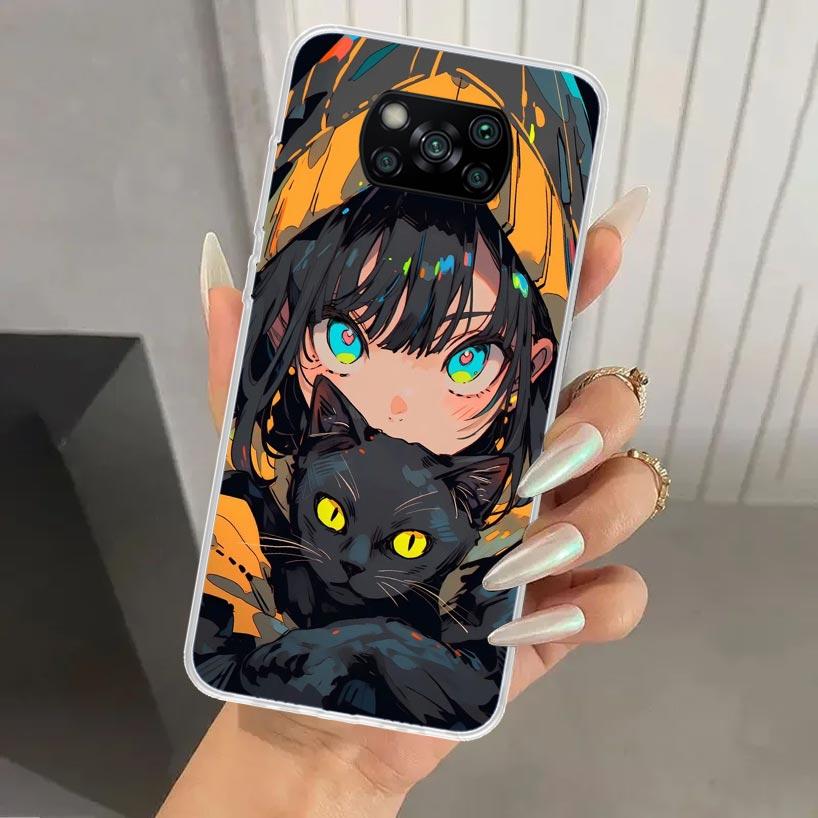 

Anime Girls Cute Black Cat Phone Case for Xiaomi Poco X5 X6 X7 Pro F7 Ultra M7 Redmi 15 15C 13 13C 12 12C 10 10A 10C 9 9A 9C 9T Redmi 9