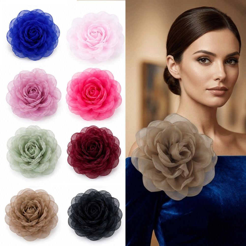 Broche Fleur en Organza Épingle à Cheveux Fleur Surdimensionnée Nouvelle Boucle pour Foulard Accessoires Vestimentaires