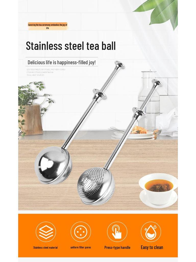 Stainless Steel Tea Ball Press Handle Infuser & Retractable Strainer
