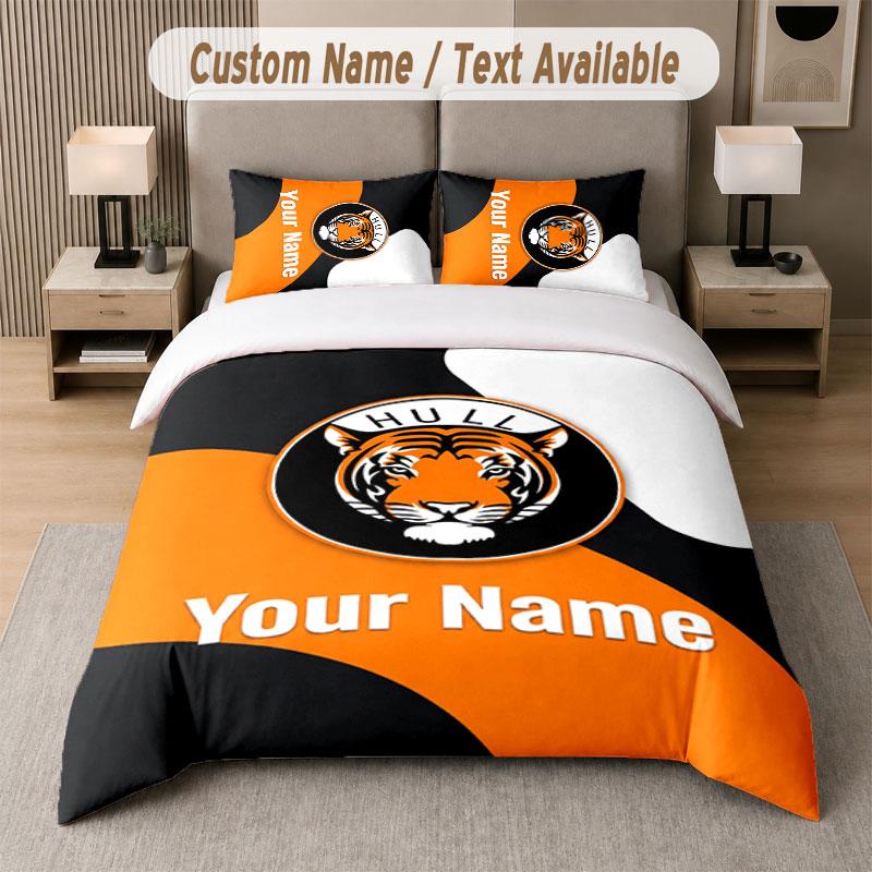 Set Biancheria da Letto Personalizzato Modello Hull City, Stampa Nome Testo 1 Copripiumino più 2 Federe Tessile per la Casa