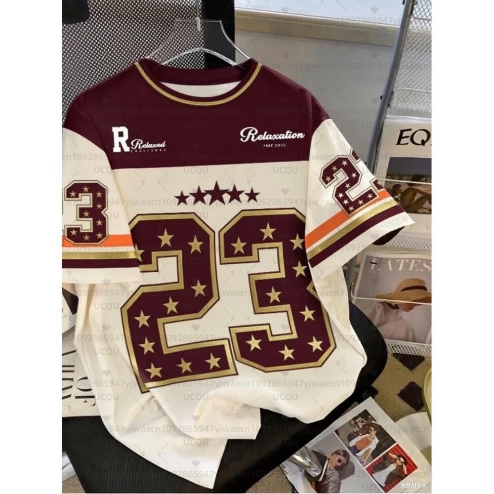 Men's Sports Jersey Letter 23 Print Short Sleeve T-Shirt Summer Graphic Tee Jerseys Plus Size Women's Sport T-Shirt Tops