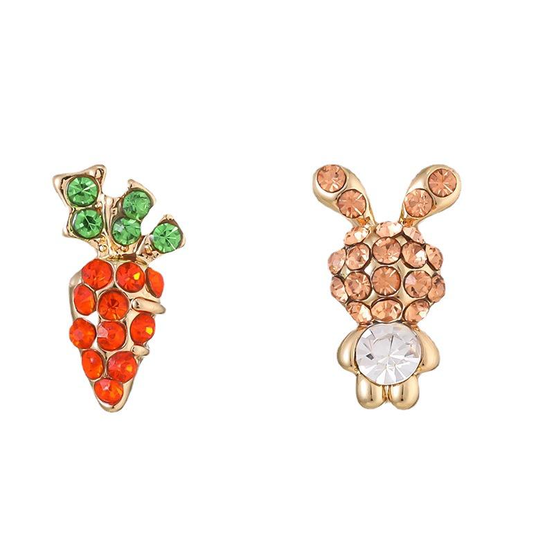 Kenjie 2024 S925 Silver Heart Zircon Cross-Border Rabbit Carrot Asymmetrical Earrings