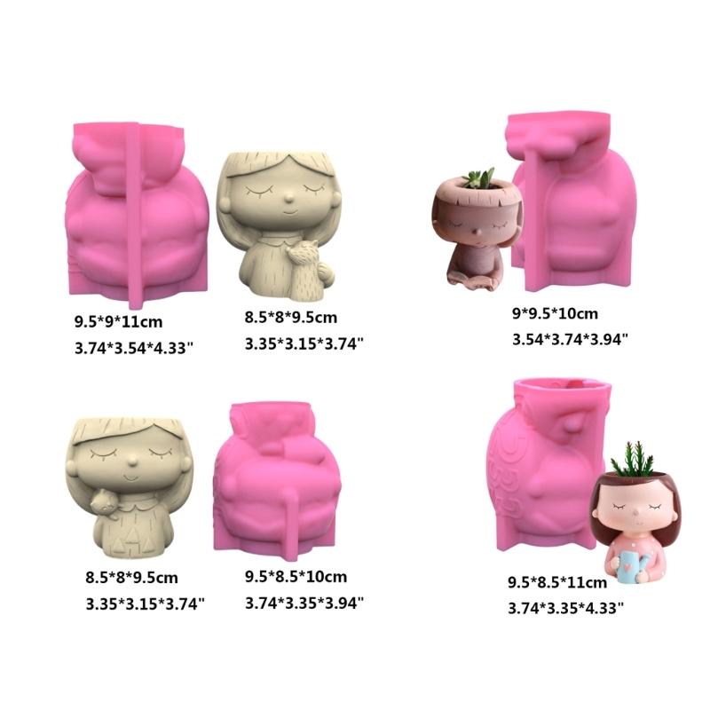 4×Head-Planter Silicone Mold Face Flower Pot Concrete Mold Girl Statue Planter Mold Face Flower Vase Epoxy Casting Mold