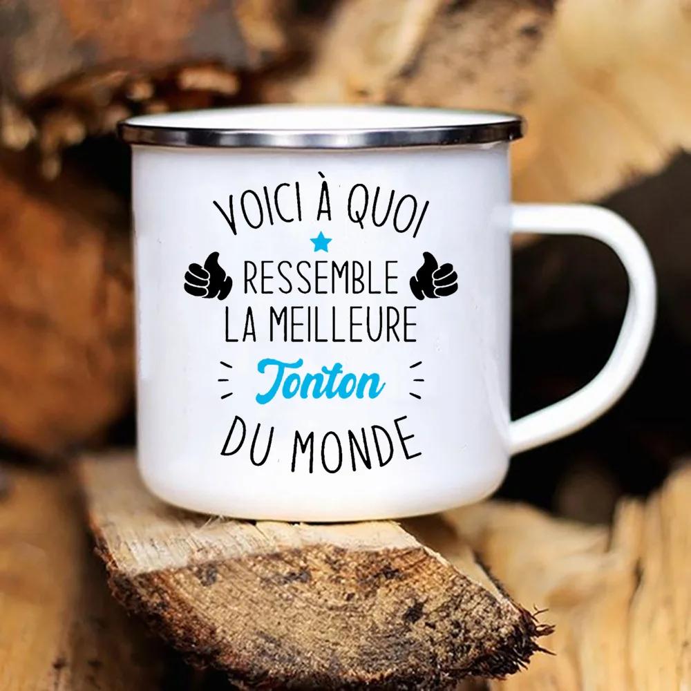 Bester Onkel der Welt Druck Tassen Kreative Kaffeetassen Getränke Wasser Tee Camping Emailletasse Outdoor Henkel Trinkgeschirr Tonton Geschenk