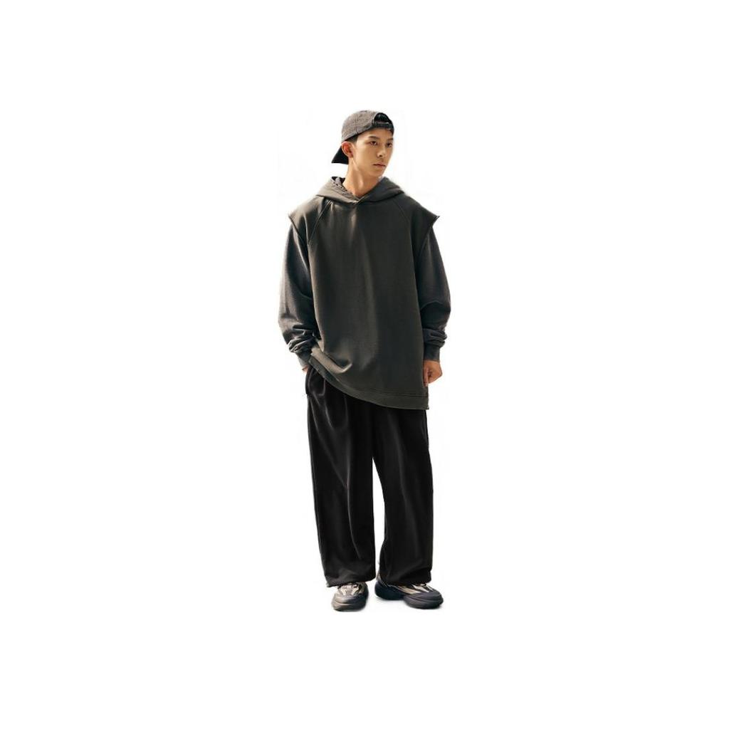 Li Ning Loose Mid Waist Elastic Knitted Casual Pants 2023 Autumn Winter New Style Men Bottoms Black AKLTC53-1
