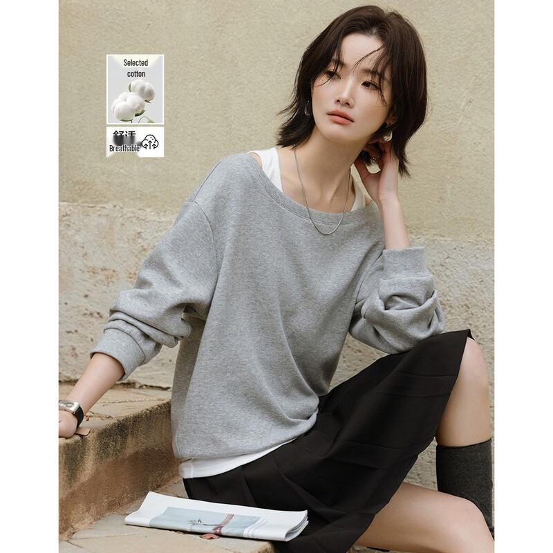 

Demana Women s Spring Faux Two-Piece V-Neck Sweatshirt M