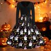 Damen Vintage Halloween Print V-Ausschnitt Kleid, Kurzarm Swing Kleid für Lässige Party