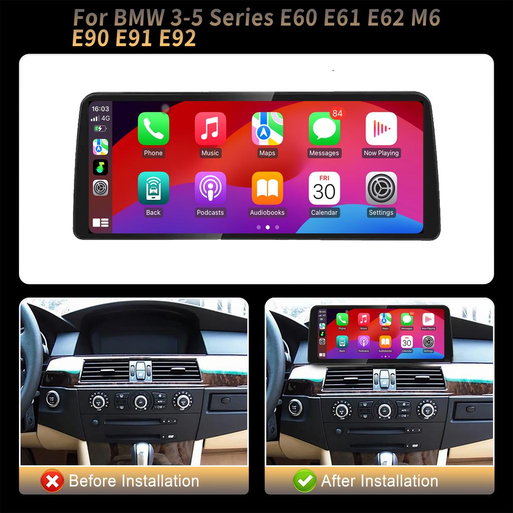 12.3" For BMW 3-5 Series E60 E61 E62 M6 E90 E91 E92 Android 14 Car Radio Multimedia GPS Navigation Stereo CarPlay Touch Screen