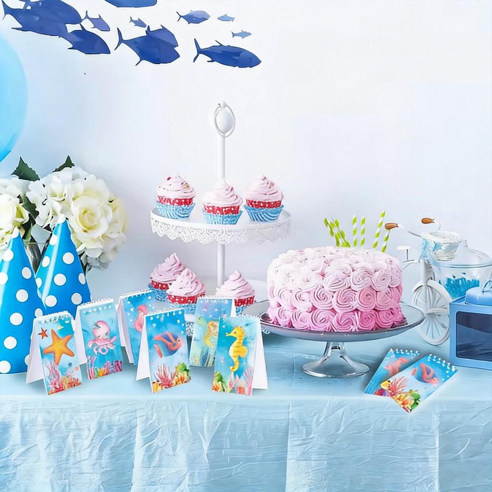 8pcs Ocean Theme Spiral Notebook Marine Life Pocket Memo Pad Portable Tear-Off Notepad Student School Office Supplies Stationery