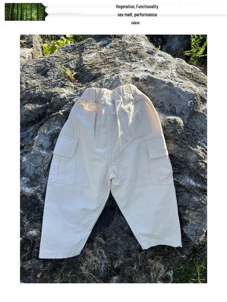 2025 Autumn Kids' Japanese Straight-Leg Loose Cotton Cargo Pants