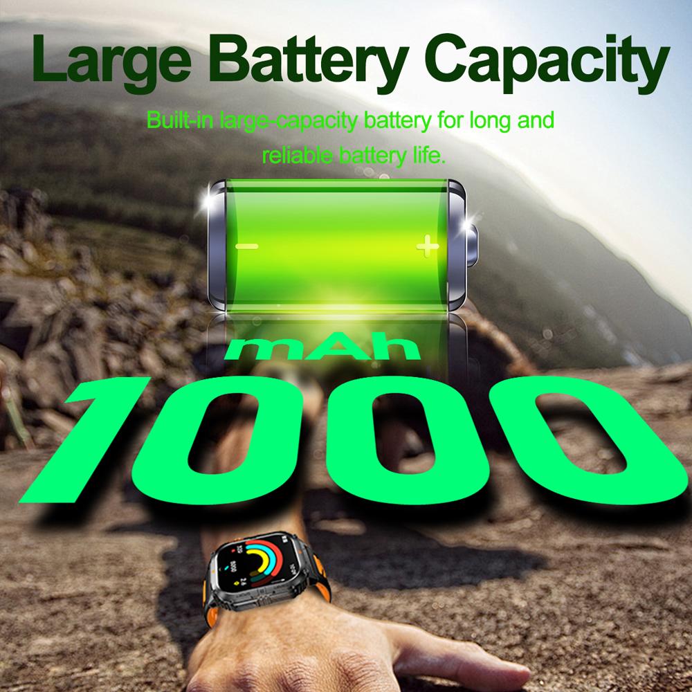 New Smart Watch Men 1000mAh Large Capacity Battery Outdoor Flashlight Bluetooth Call Waterproof Sport Fitness Smartwatch