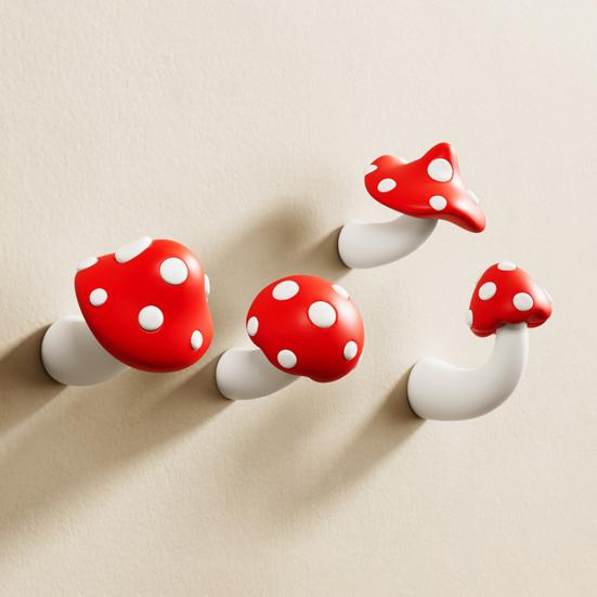 Cute Mushroom Wall Hook Decorative Key Holder Hook No Drill Wall Mounted Red Mushroom Hook for Bedroom Bathroom Entryway Coat Scarf Bag Towel