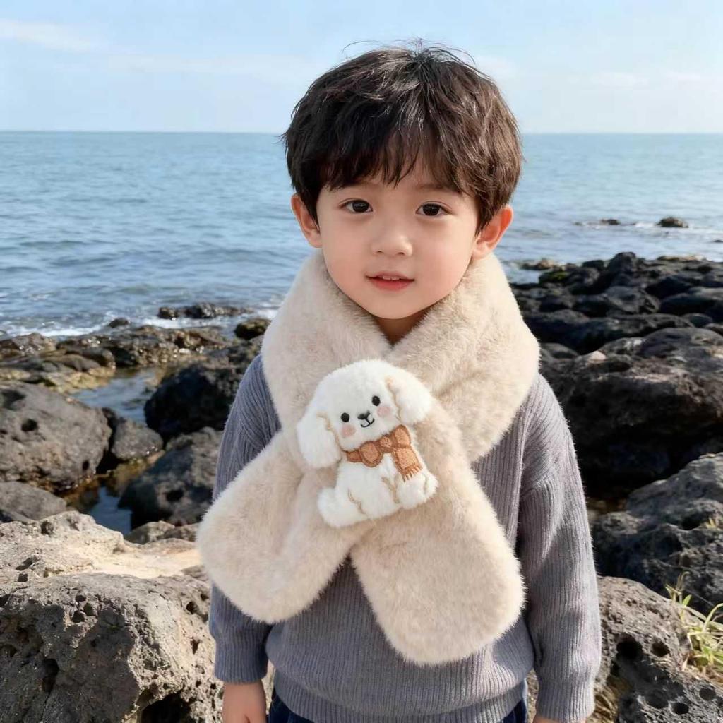 Korean Style Cute Cartoon Plush Scarf for Small Dogs and Children - Warm Winter Neck Gaiter for Girls