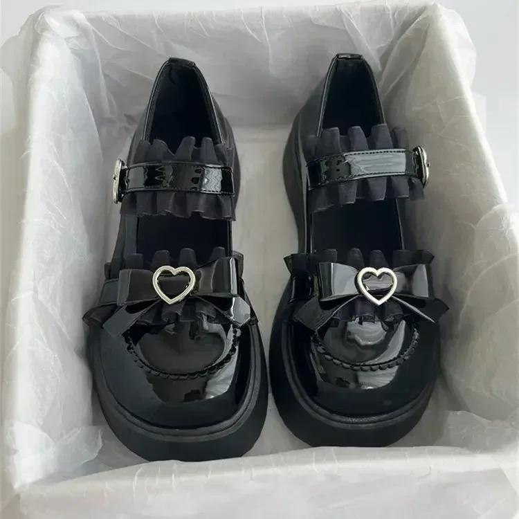 Loafers Round Toe Thick Lolita Mary Jane Cute Women Shoes with Bow Sweet Simple Fashion Versatile Casual Zapatillas De Mujer