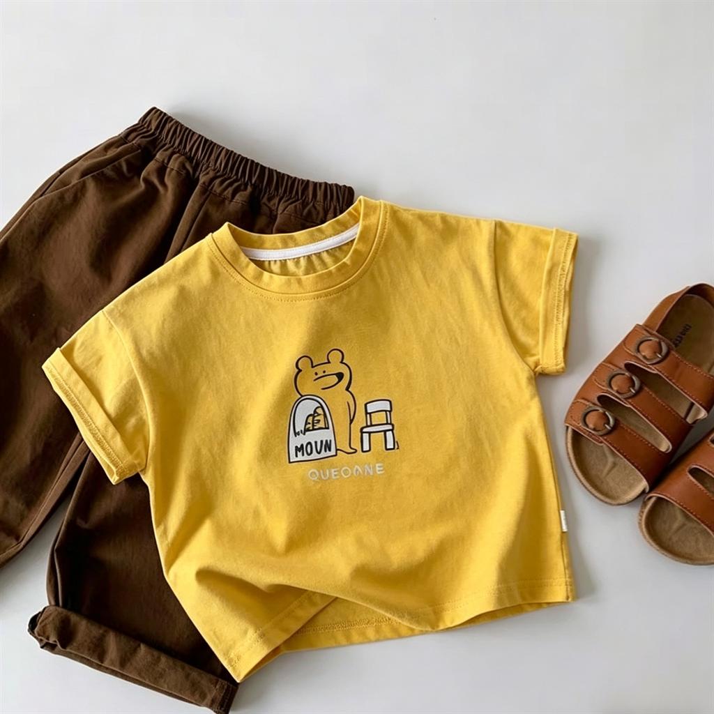 Summer Clothes Cartoon TShirt Solid Color Versatile Base Shirt Pure Cotton Clothes 2026 Kids Trendy Wear T-shirt Lovely Tees