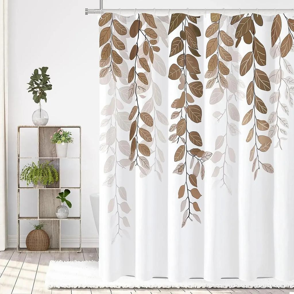 Green Plant Leaves Print Shower Curtains Watercolor Boho Floral Waterproof Morden Bathroom Bathtub Curtain Room Decor With Hooks