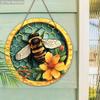 Rustic Wooden Sign with Adorable Bees Pattern - Round Ornament for Front Door, Wall Hanging Decor - Ideal Home Hanging Decor