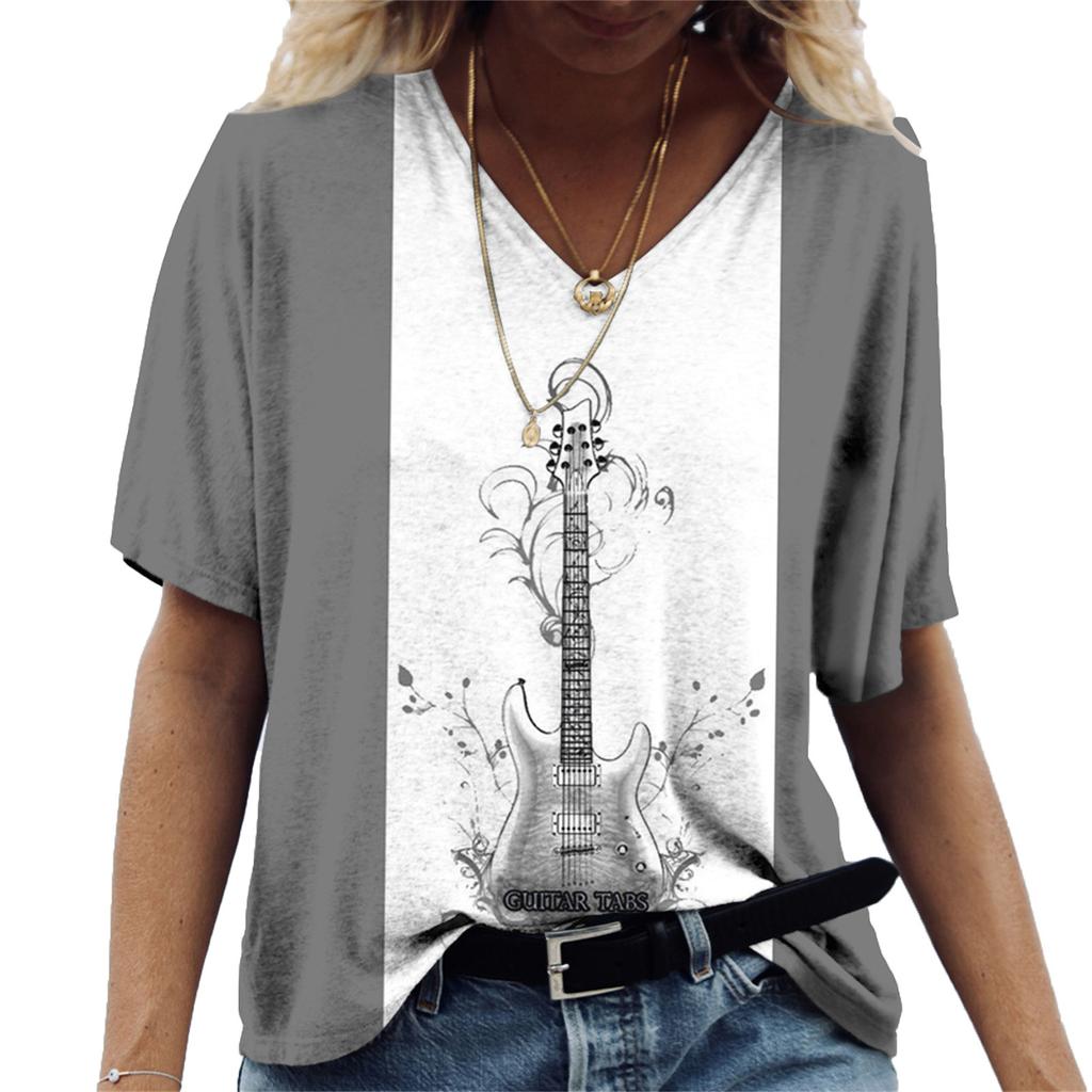 Rock Band Women's Short Sleeved T-shirt Casual Loose Party 3D Printed Short Sleeved V-neck T-shirts
