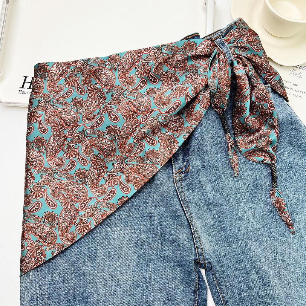 Všestranný etnický hedvábný šátek: Dámský pásek na zavazování v pase, trojúhelníkový pásek a cestovní doplněk