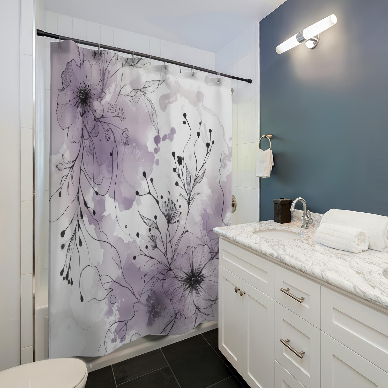 

Artistic Floral Print Shower Curtain – Fashionable Digital Design, Reversible Polyester For All-Season Bathroom Decor W60H190(CM)-1 Pcs