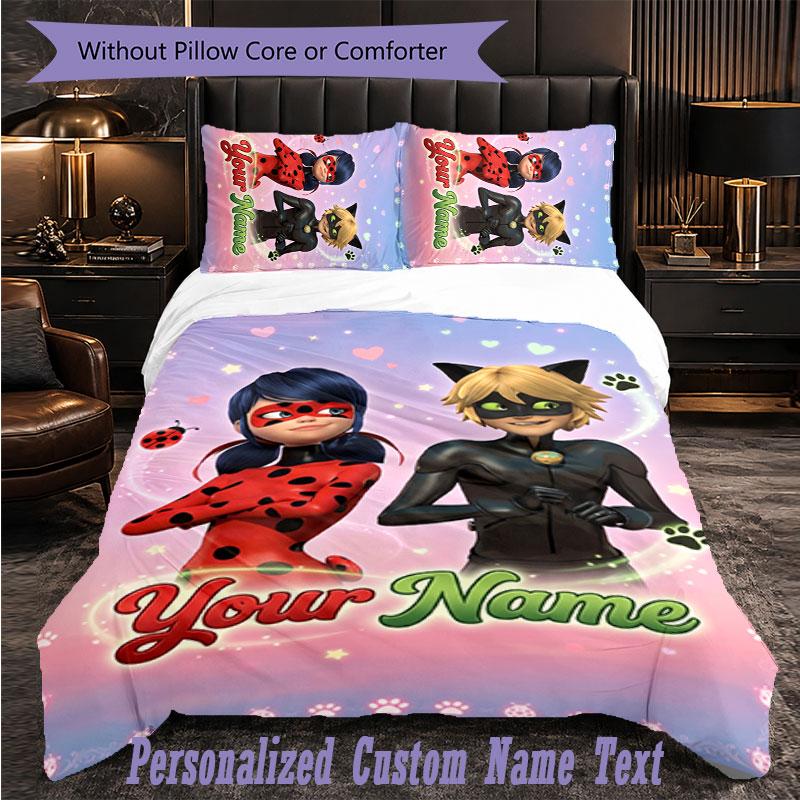 Personalized 3Pcs Bedding SetMiraculous Ladybug Custom Text Duvet Cover Pillowcase Set Bedroom Gift