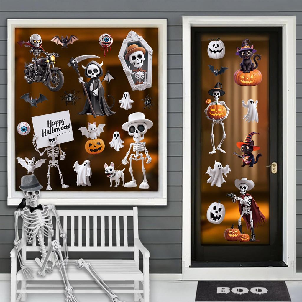 3D Halloween Cling Stickers Skull Ghost Witch for Window Door Party Home Decoration