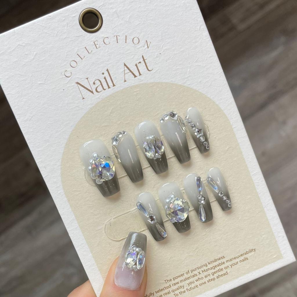 10pcs/set Purely Handmade Wearable Nails Removable Nail Art French Simple False Nails Finished Long and Short Nails