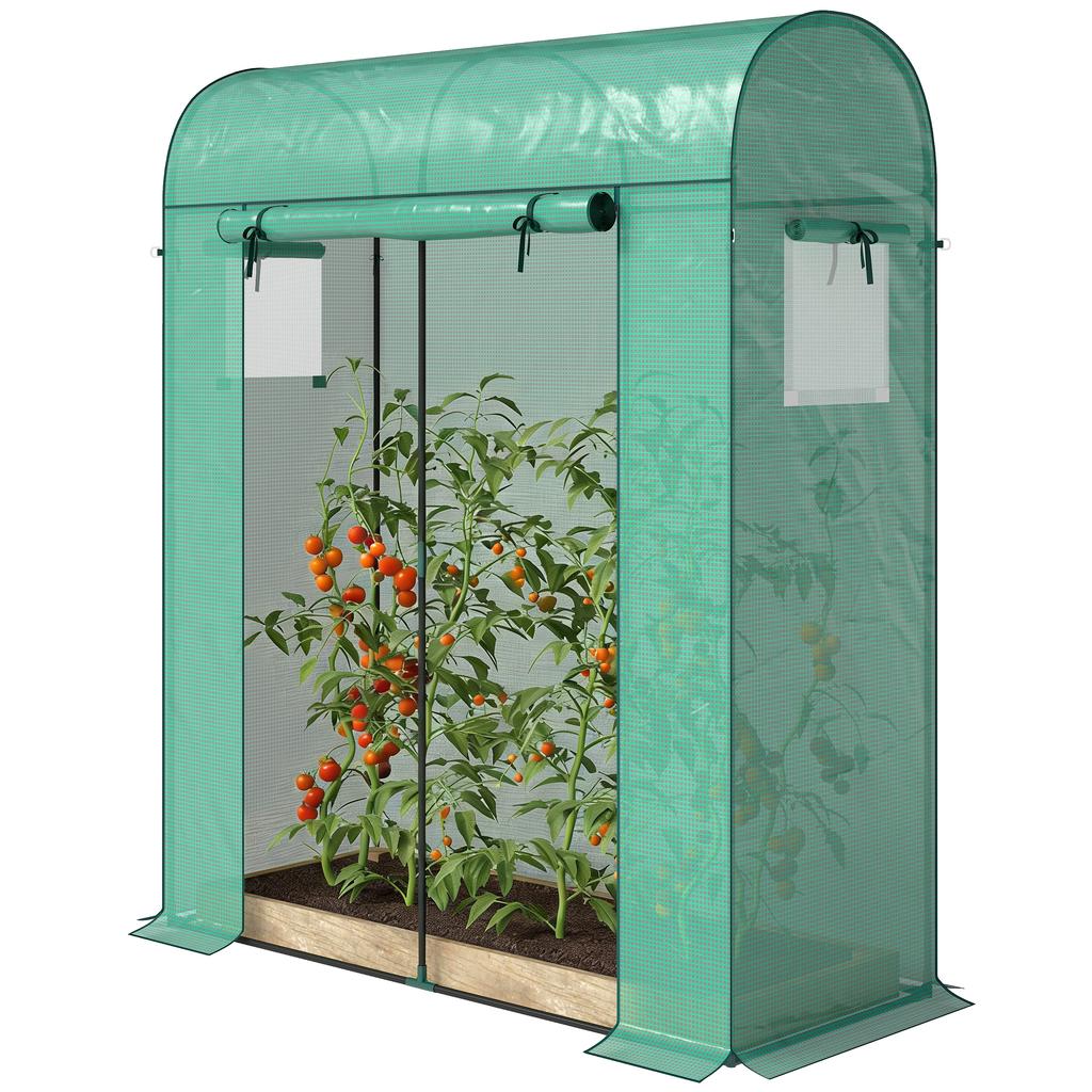 Tomato Greenhouse Foil Greenhouse with Roll-up Door Mesh Window Arched Roof 170 x 68 x 200 cm Green