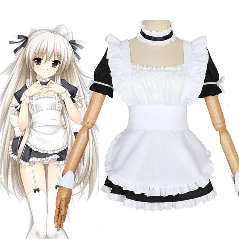 Anime Yosuga No Sora COSPLAY Kasugano Haruka COS Halloween Cosplay Lolita Maid Outfit dress+Apron+Sleeves+Headdress+Neckwear