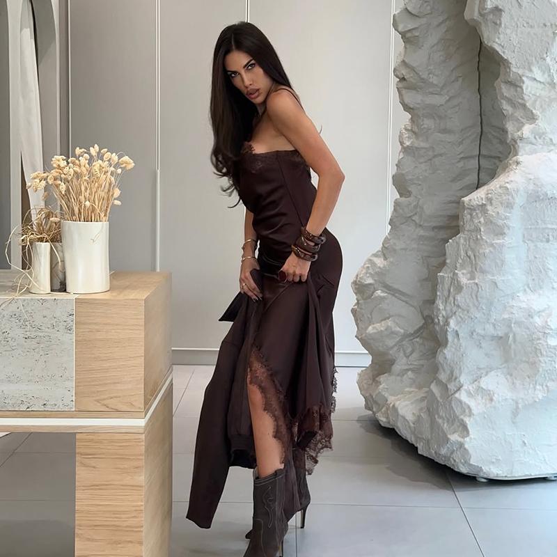 Satin Asymmetrie Spitze Kleid Für Frauen Sexy Schulterfrei Schlank Kurz Kleider Damen Urlaub Club Strand Mini Kleid