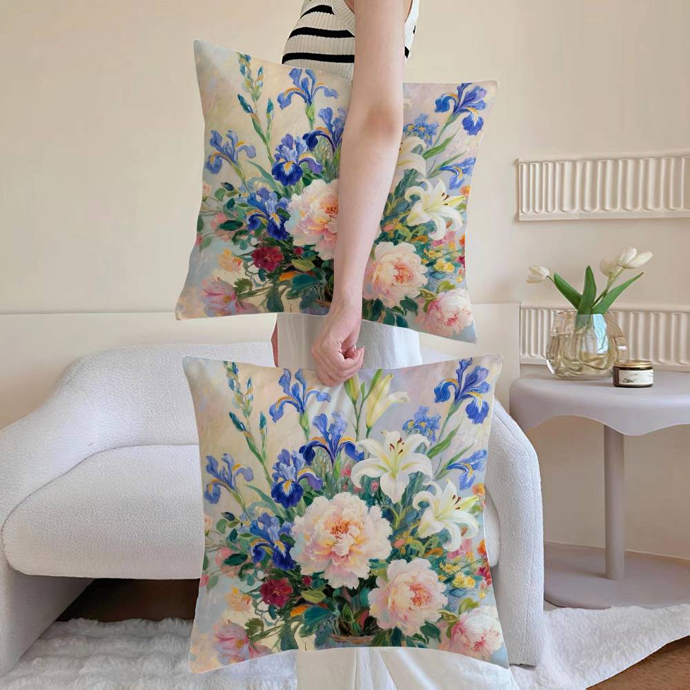 Flower Vase Pillow Case Sofa and Living Room Decorative Cushion Covers Dust-proof and Mite-proof Invisible Zipper