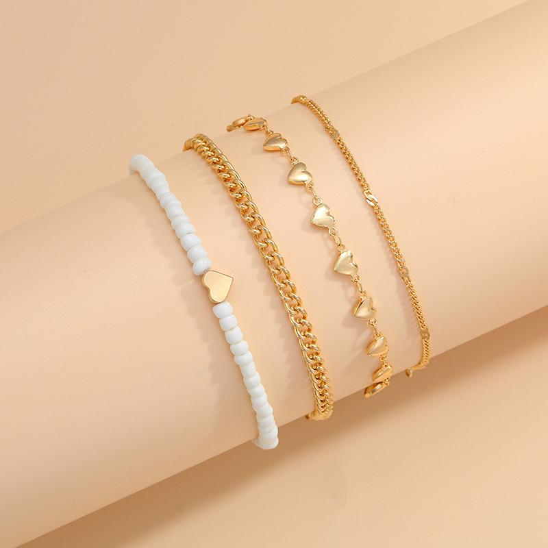 Boho Multilayer Beads Heart Chain Anklet Bracelet Charm Anklet Sandals Barefoot Beach Foot Bridal Valentine's Jewelry J41