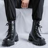 Boots Martin Boots High Top British Style Mid Top Tide Shoes Tooling Spring and Autumn Locomotive Summer Black Men's Shoes 8516-B