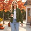 Women's Casual Loose Fit Long Sleeve Hoodie Jacket with Stand Collar for Street