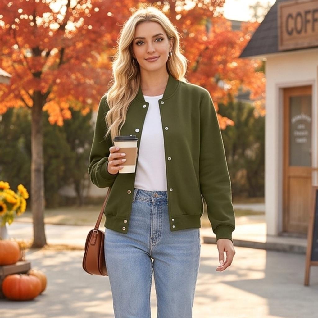 Women's Casual Loose Fit Long Sleeve Hoodie Jacket with Stand Collar for Street