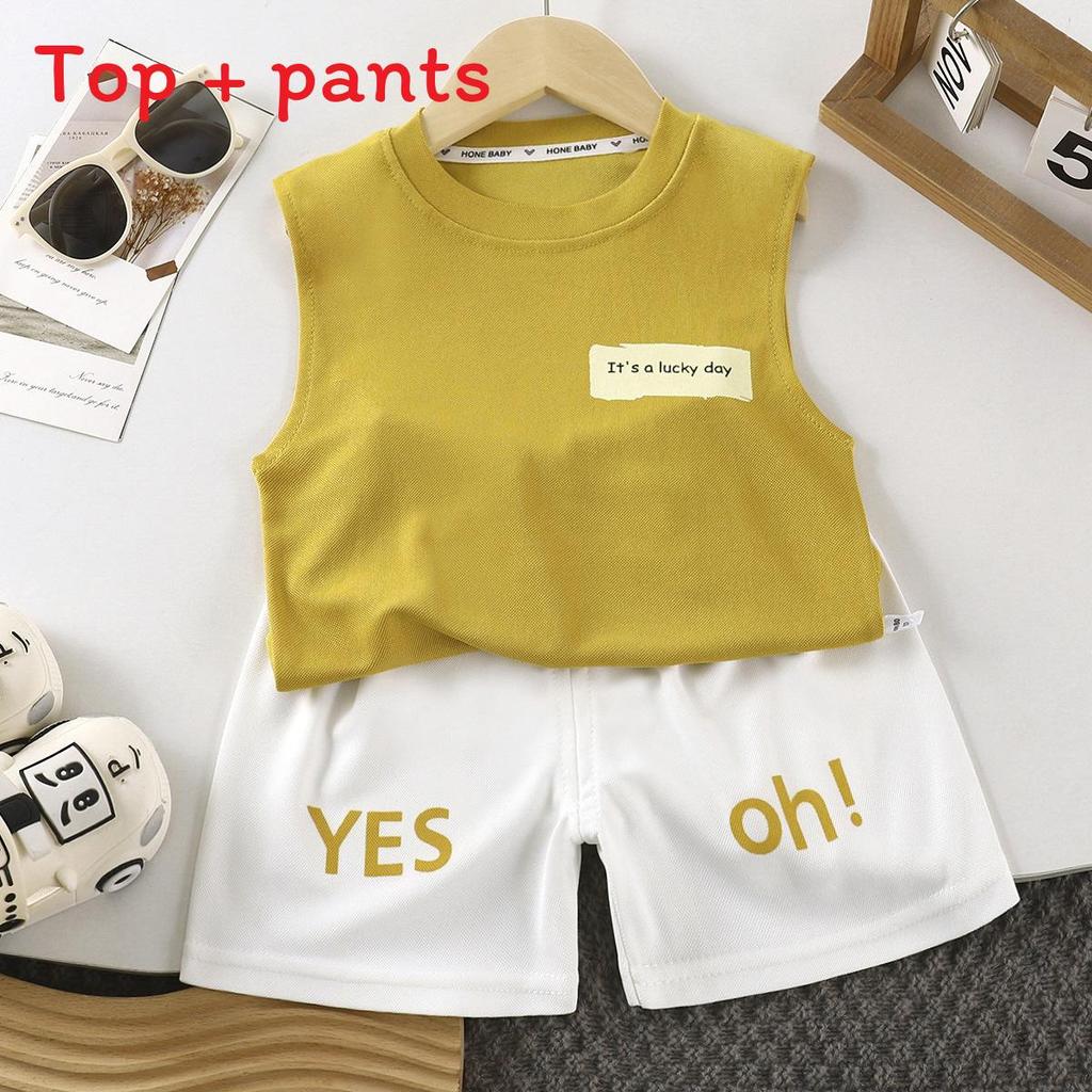 Summer Kids Cotton Vest Set With Letter Pattern For Toddler Boys Summer Wear