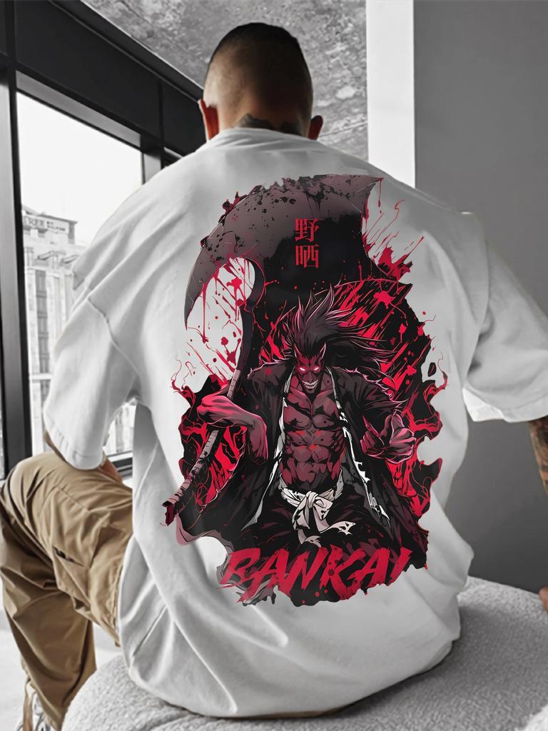 BLEACH Kenpachi T-Shirt Anime Muster Rot haariger Bankai Zangetsu Nozarashi Kanji Aufdruck Blut Straßenkleid Unisex