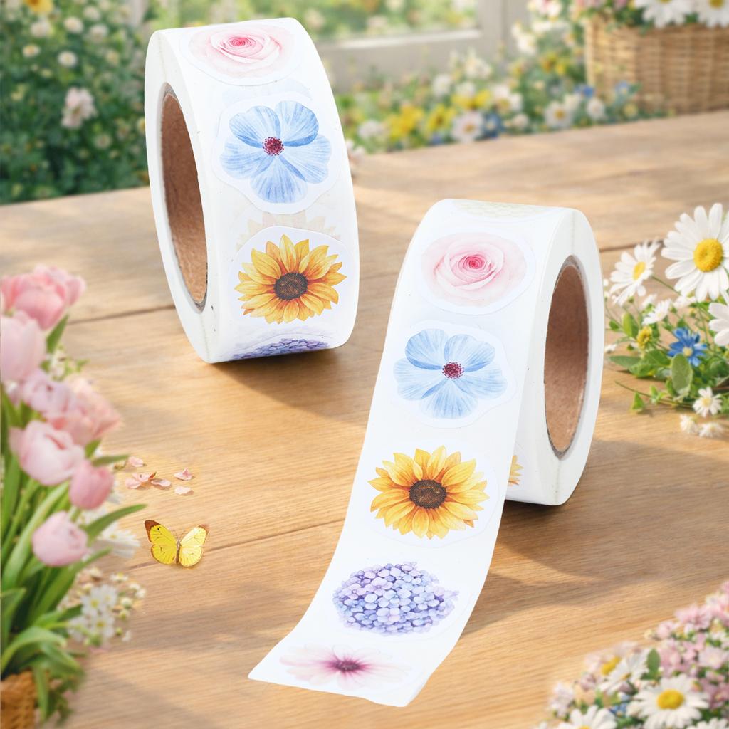 Spring Wild Flower Stickers Happy Birthday Party Decorations Kids Girls Favors Gift Bottle Stickers Wedding Baby Shower Supplies