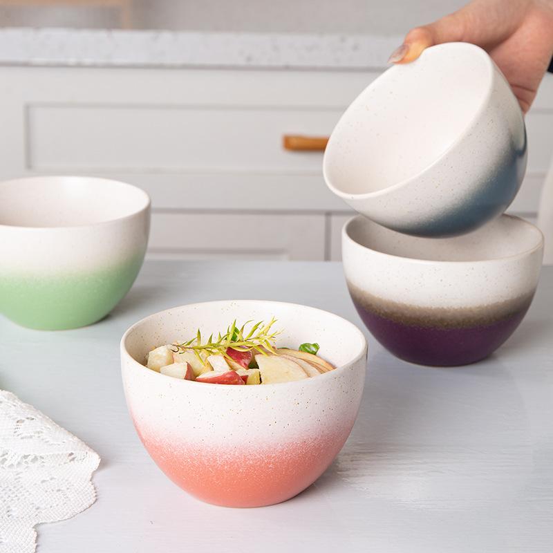 High Value Ceramic Bowl Instant Noodle Bowl Soup Bowl Underglaze Color Rice Bowl Household Tableware Gradual Change Color Salad Bowl Fruit Bowl