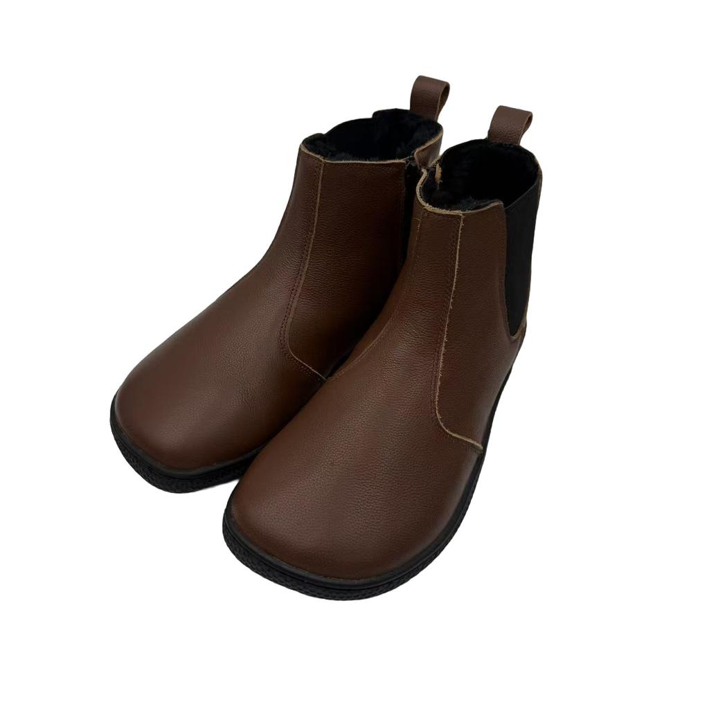 Botas de Inverno Chelsea Barefoot de Couro Genuíno com Forro e Palmilha Quentes de Pele Natural Real para Mulheres Sola Zero Drop