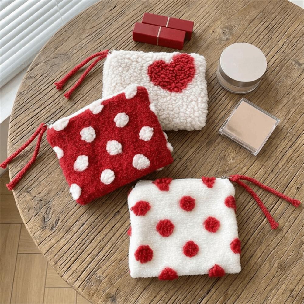 Dustproof Cosmetic Storage Bag Heart-shaped ID Card Holder Wide Opening Plush Coin Purse  Travel