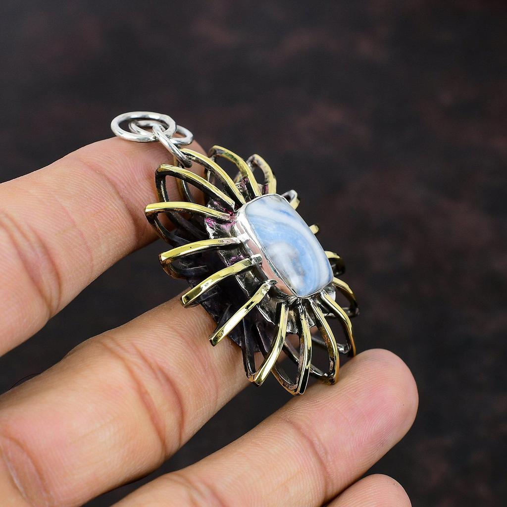 Blue Scheelite Pendant 925 Sterling Silver Pendant Gemstone Handmade Jewelry 18K Gold Plated Cage Jewelry Gift For Friend Birthstone Pendant