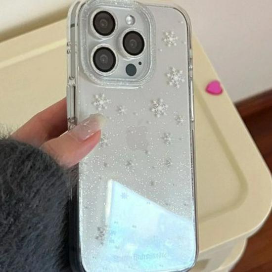 Transparent Glitter Snowflake Apple Phone Case - Compatible with 17 Pro Max & 15/14/12 Models, Soft, Cute Style