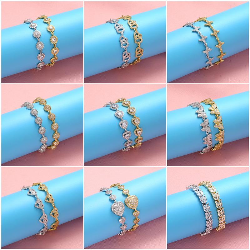 Mikro-Inlay Zirkon Armband, Wind Voll Diamant Armband, Schmetterling Liebe Weizenähre Geometrisches Muster Armband Vl167