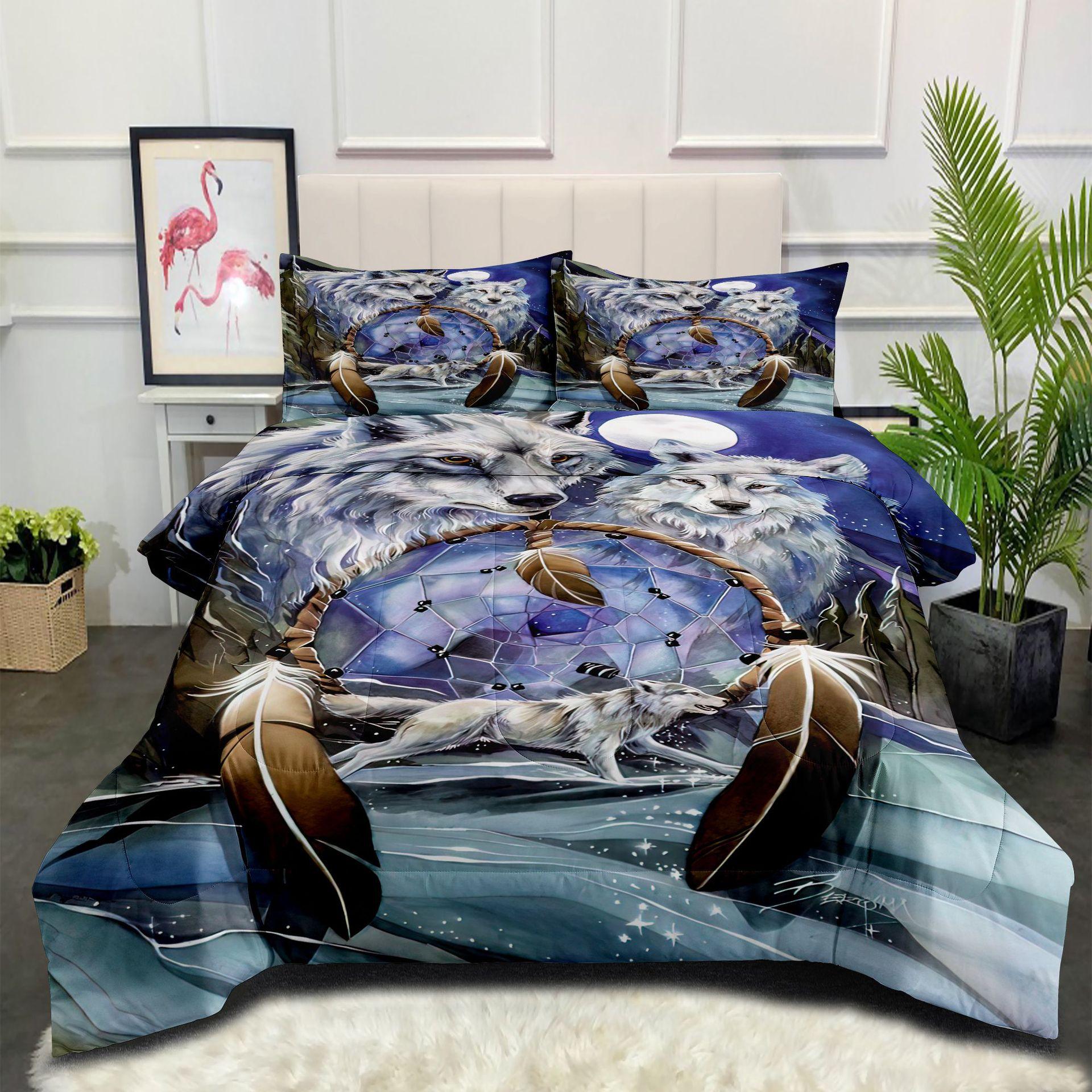 Fat Quilt Digital Printing Feather Silk Cotton Quilt Core Animal Deer Forest Summer Quilt Double Quilt Cover 140*200cm