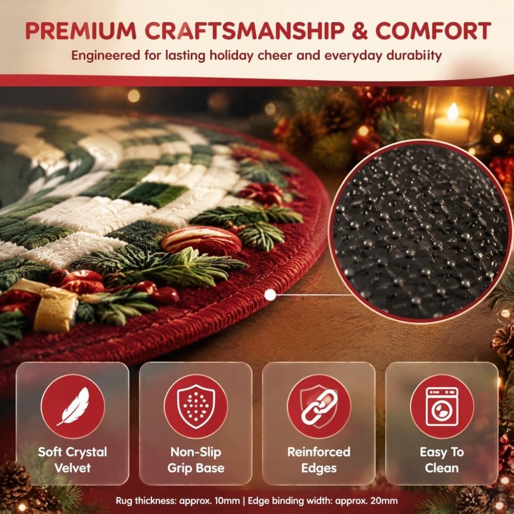 2D Flat Printed 3D Illusion Rug Santa Claus Xmas Home Decor Round Vortex Carpet  Indoor