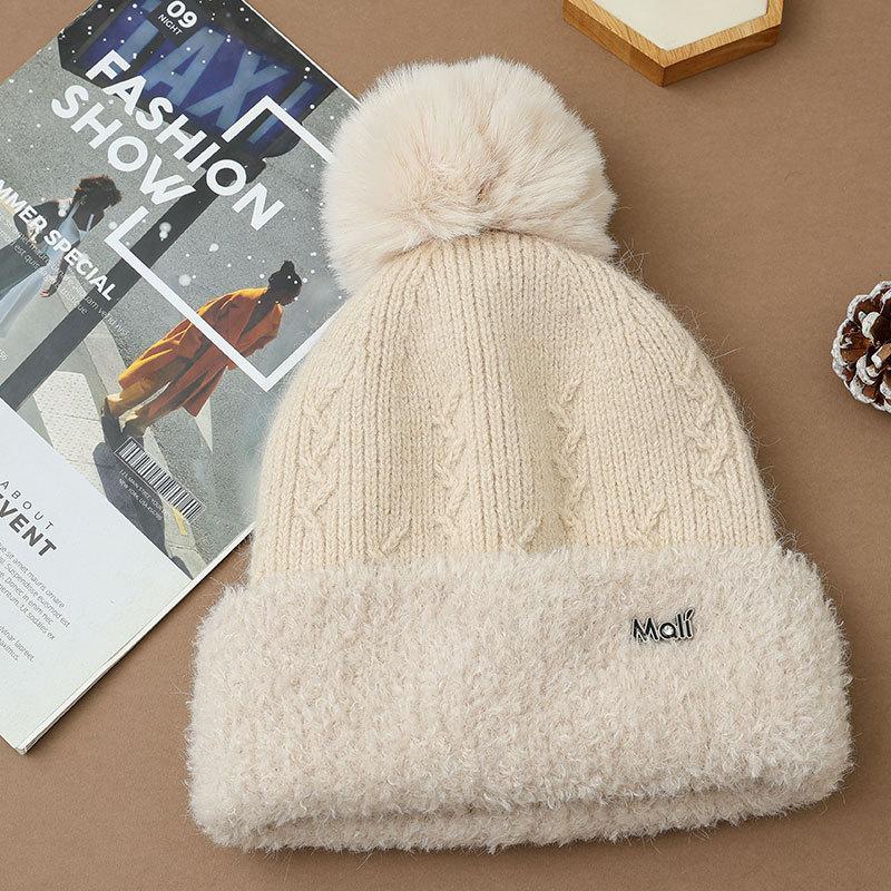 New Velvet Thickened Ear Protector Hat Women's Autumn and Winter Solid Color Cold-proof Knitted Wool Hat Cycling