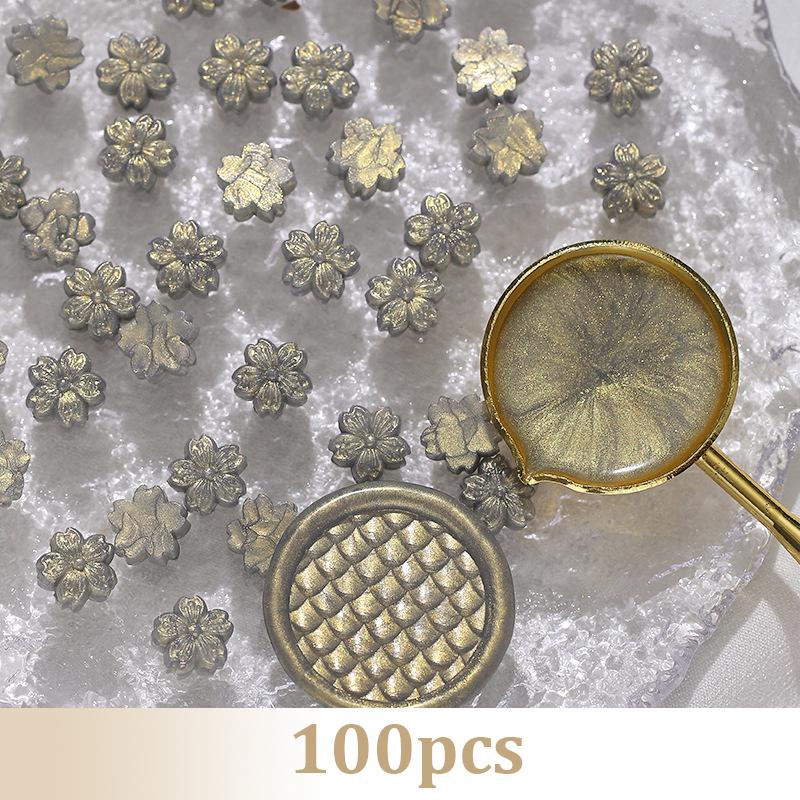 100pcs Aurora Cherry Blossom Fiery Lacquer Wax Pellets, Fiery Lacquer Stamp Sealing Wax Aurora Polarized Gold Sealing Wax