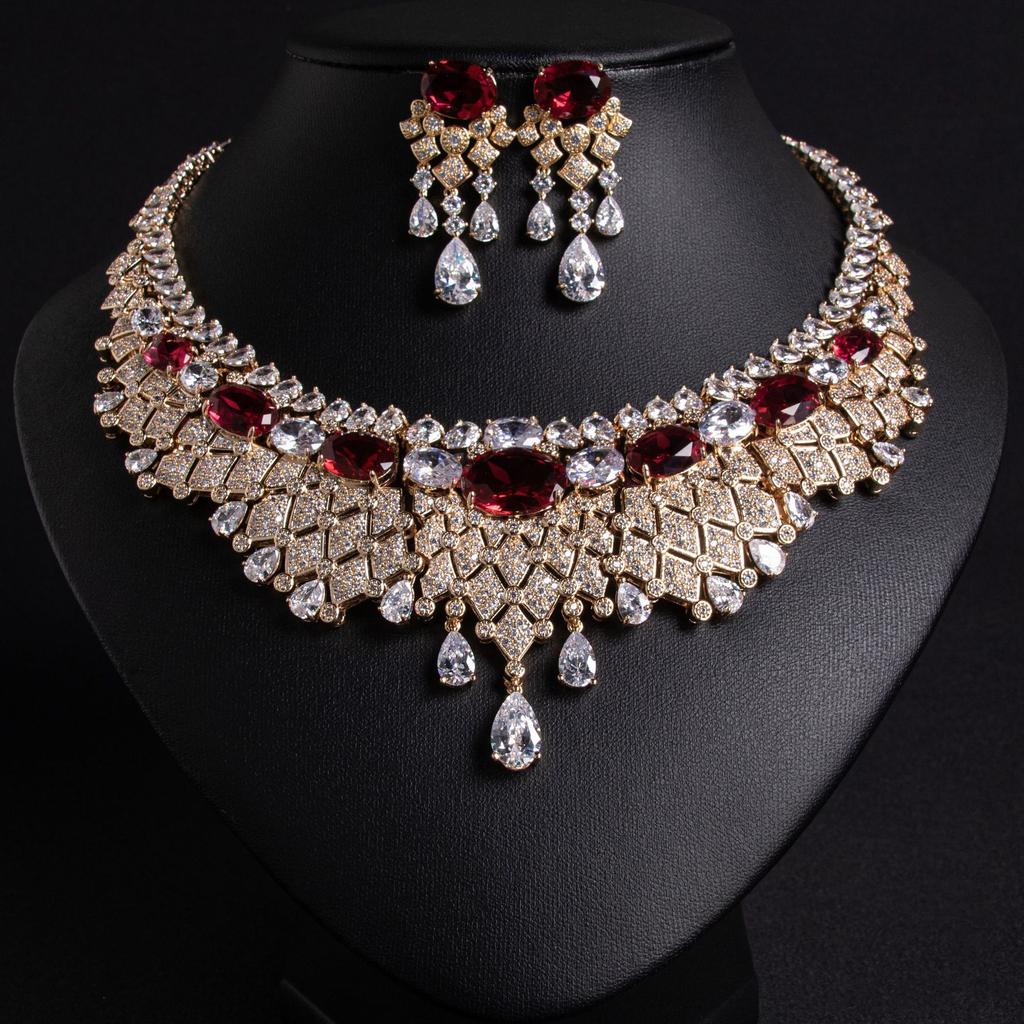 Brilliant Ripple Tassel Zirconia Confidence Women Necklace Earrings Jewellery Set Evening Bridal Wedding Dress Accessories M-291