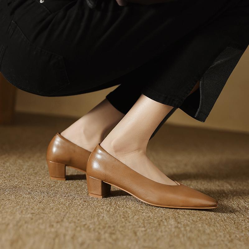 Fashion Genuine Leather Square Toe Shoes for Women High Heeled 2025 Spring Autumn Newest Pumps Wedding Party Shoes Woman Office Pumps